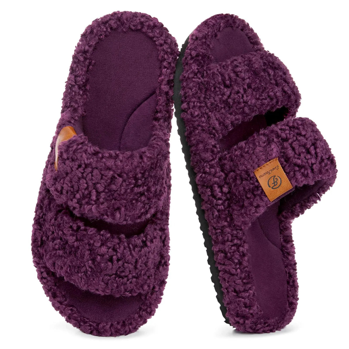 EverFoams Women's Fuzzy Open-Toe Slippers – Stylish Classic Slides with Soft Memory Foam, Non-Slip Rubber Sole, Perfect Cozy Footwear ,Girl Fur Flipflop Walking Shoes Fluffy Modern Sleeper Slip On Clog