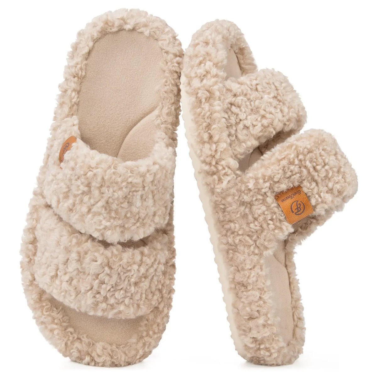 EverFoams Women's Fuzzy Open-Toe Slippers – Stylish Classic Slides with Soft Memory Foam, Non-Slip Rubber Sole, Perfect Cozy Footwear ,Girl Fur Flipflop Walking Shoes Fluffy Modern Sleeper Slip On Clog