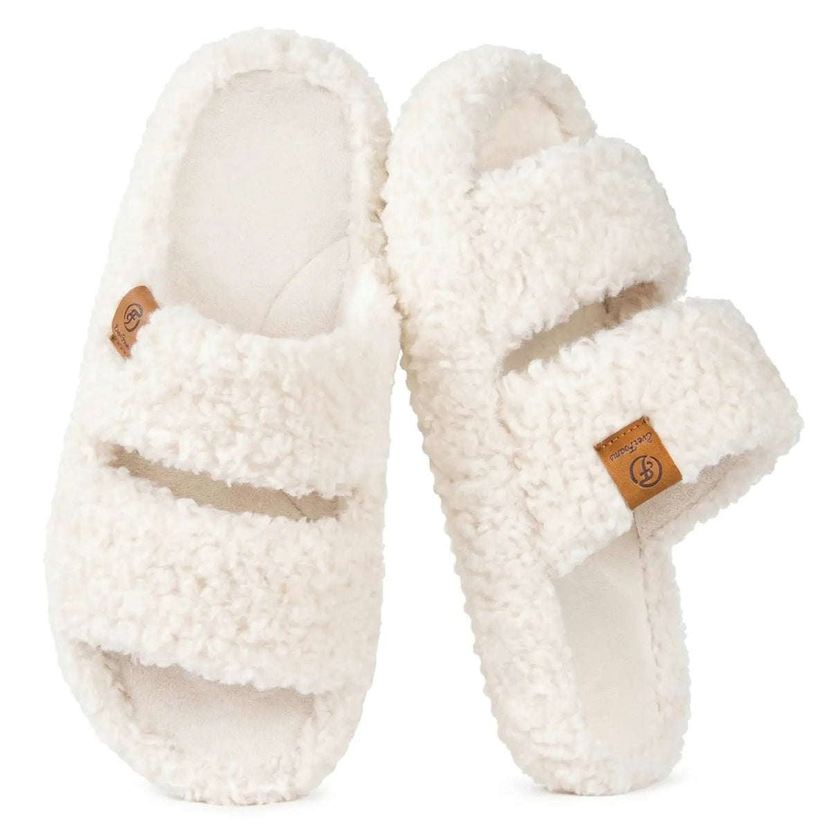EverFoams Women's Fuzzy Open-Toe Slippers – Stylish Classic Slides with Soft Memory Foam, Non-Slip Rubber Sole, Perfect Cozy Footwear ,Girl Fur Flipflop Walking Shoes Fluffy Modern Sleeper Slip On Clog
