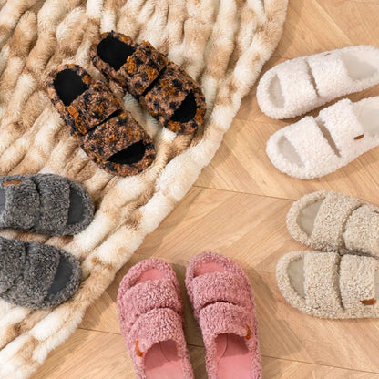 EverFoams Women's Fuzzy Open-Toe Slippers – Stylish Classic Slides with Soft Memory Foam, Non-Slip Rubber Sole, Perfect Cozy Footwear ,Girl Fur Flipflop Walking Shoes Fluffy Modern Sleeper Slip On Clog