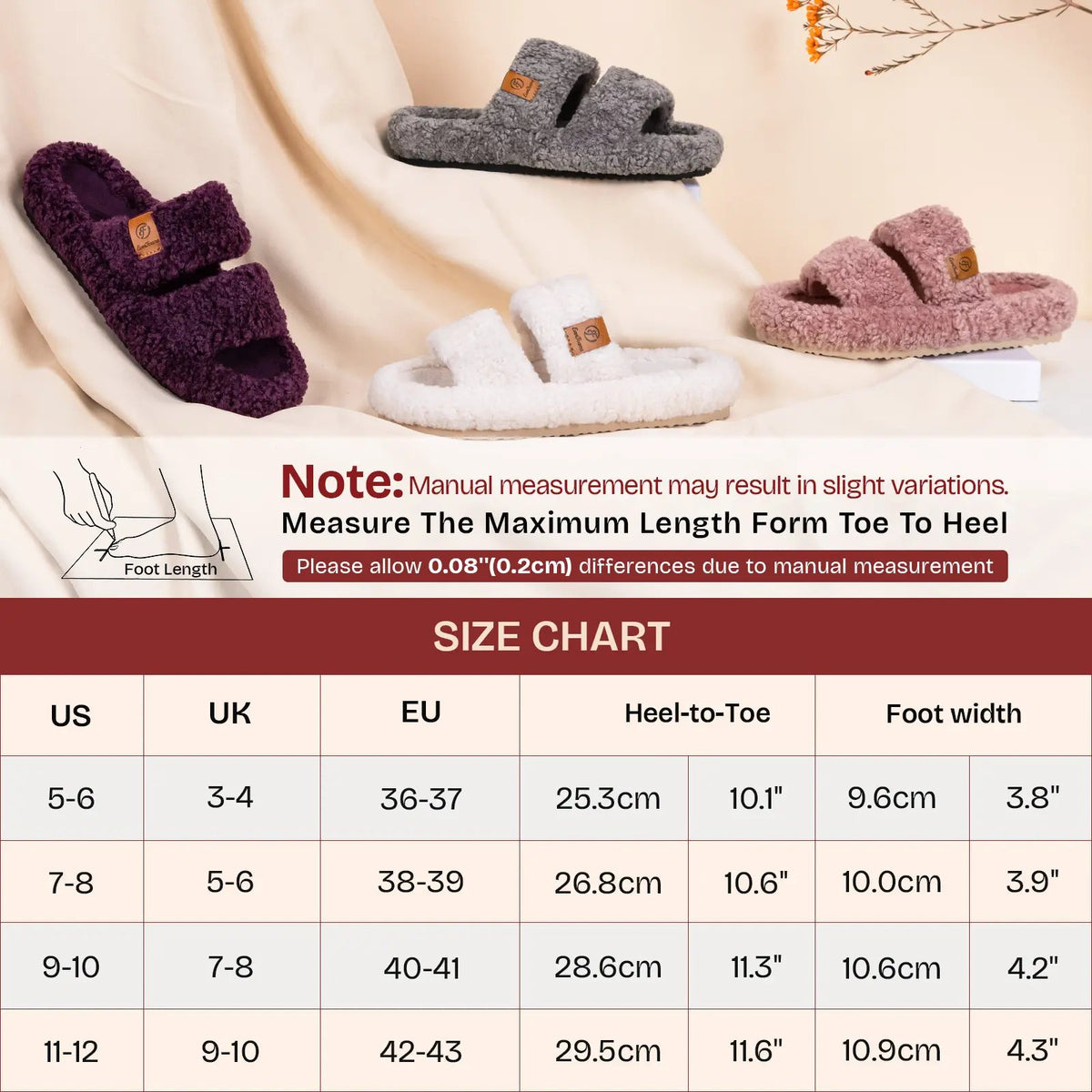 EverFoams Women's Fuzzy Open-Toe Slippers – Stylish Classic Slides with Soft Memory Foam, Non-Slip Rubber Sole, Perfect Cozy Footwear ,Girl Fur Flipflop Walking Shoes Fluffy Modern Sleeper Slip On Clog