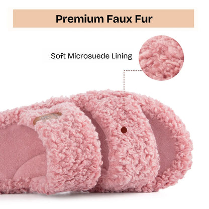 EverFoams Women's Fuzzy Open-Toe Slippers – Stylish Classic Slides with Soft Memory Foam, Non-Slip Rubber Sole, Perfect Cozy Footwear ,Girl Fur Flipflop Walking Shoes Fluffy Modern Sleeper Slip On Clog