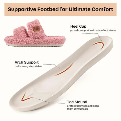 EverFoams Women's Fuzzy Open-Toe Slippers – Stylish Classic Slides with Soft Memory Foam, Non-Slip Rubber Sole, Perfect Cozy Footwear ,Girl Fur Flipflop Walking Shoes Fluffy Modern Sleeper Slip On Clog