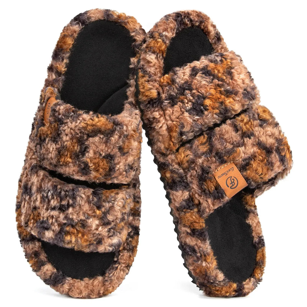 EverFoams Women's Fuzzy Open-Toe Slippers – Stylish Classic Slides with Soft Memory Foam, Non-Slip Rubber Sole, Perfect Cozy Footwear ,Girl Fur Flipflop Walking Shoes Fluffy Modern Sleeper Slip On Clog